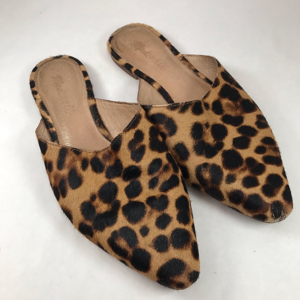 Madewell Women's 7 Remi Leather Mules Cheetah Calf Hair Slides Shoes